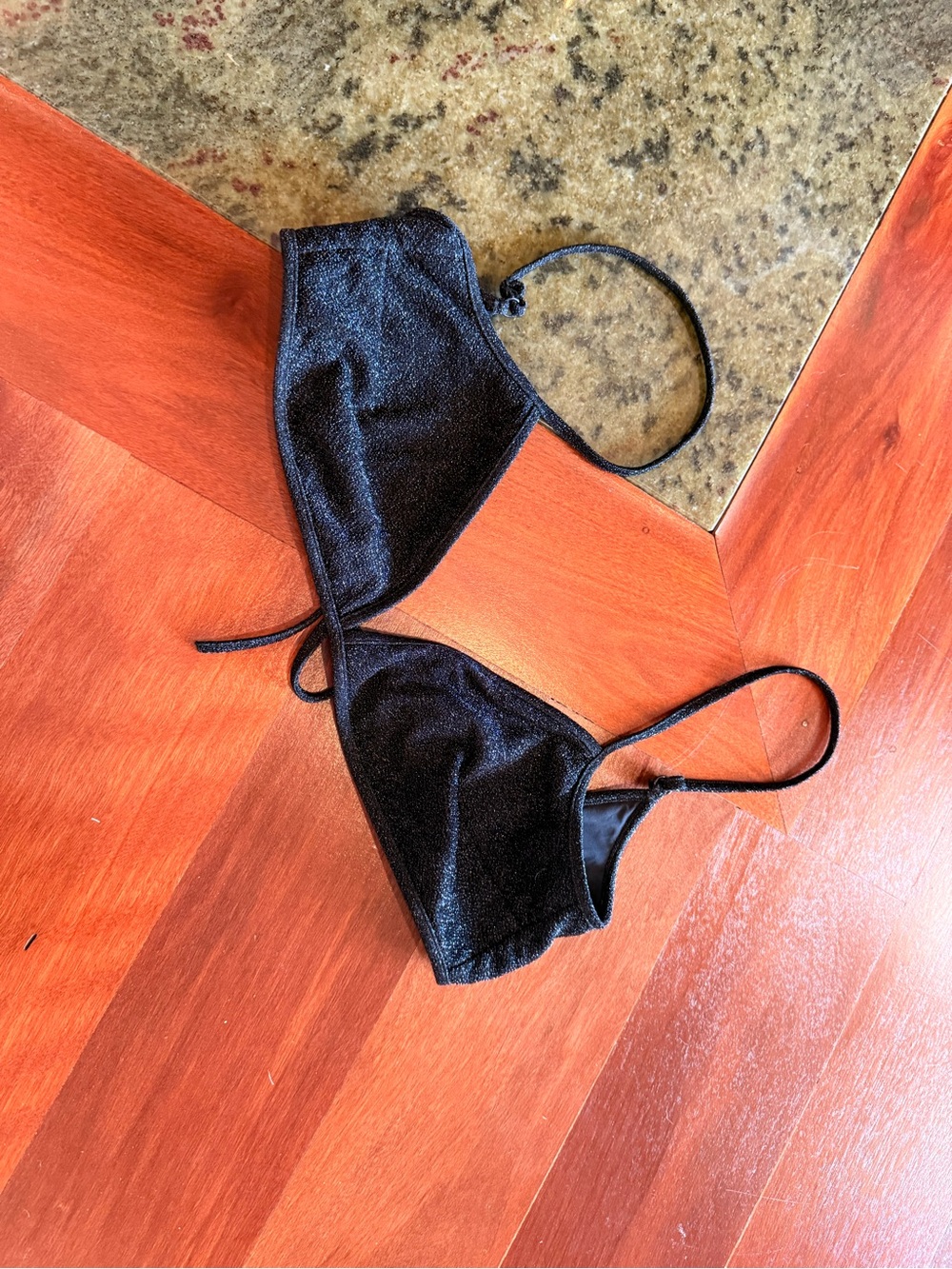 Balenciaga Black Velvet Triangle Bikini Top